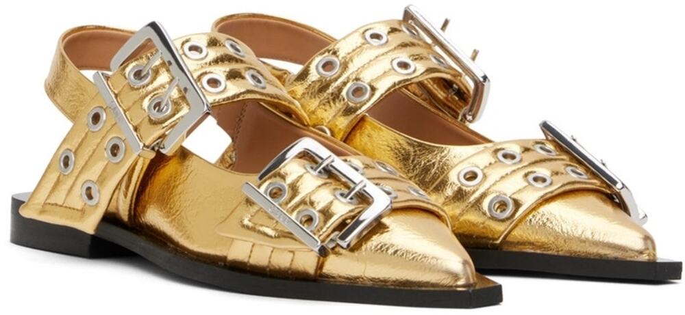 Ganni Gold Feminine Chunky buckle Ballerina Flats size 10